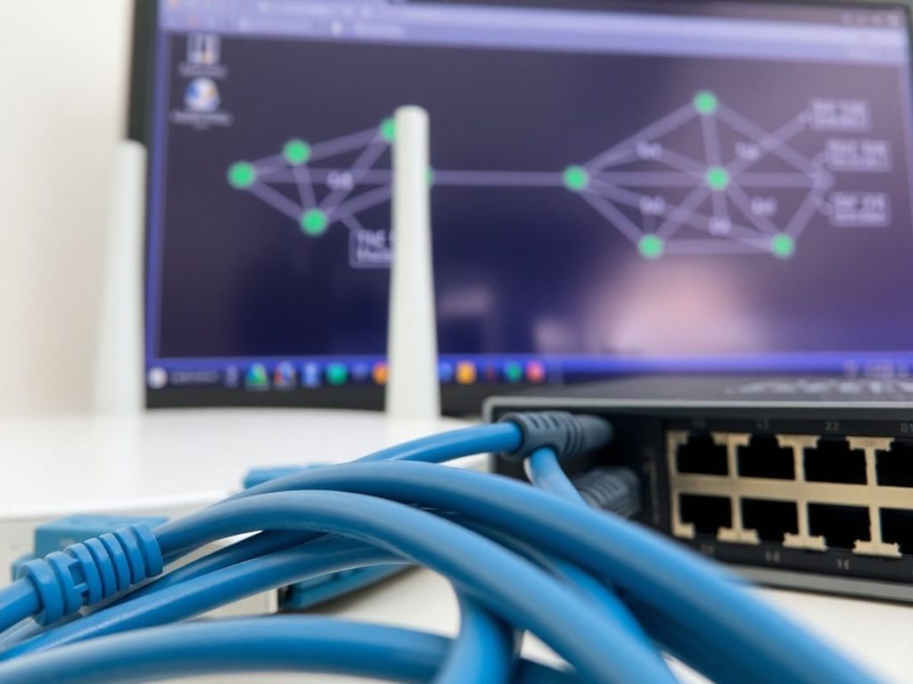 Cabluri de rețea, router, switch, calculator